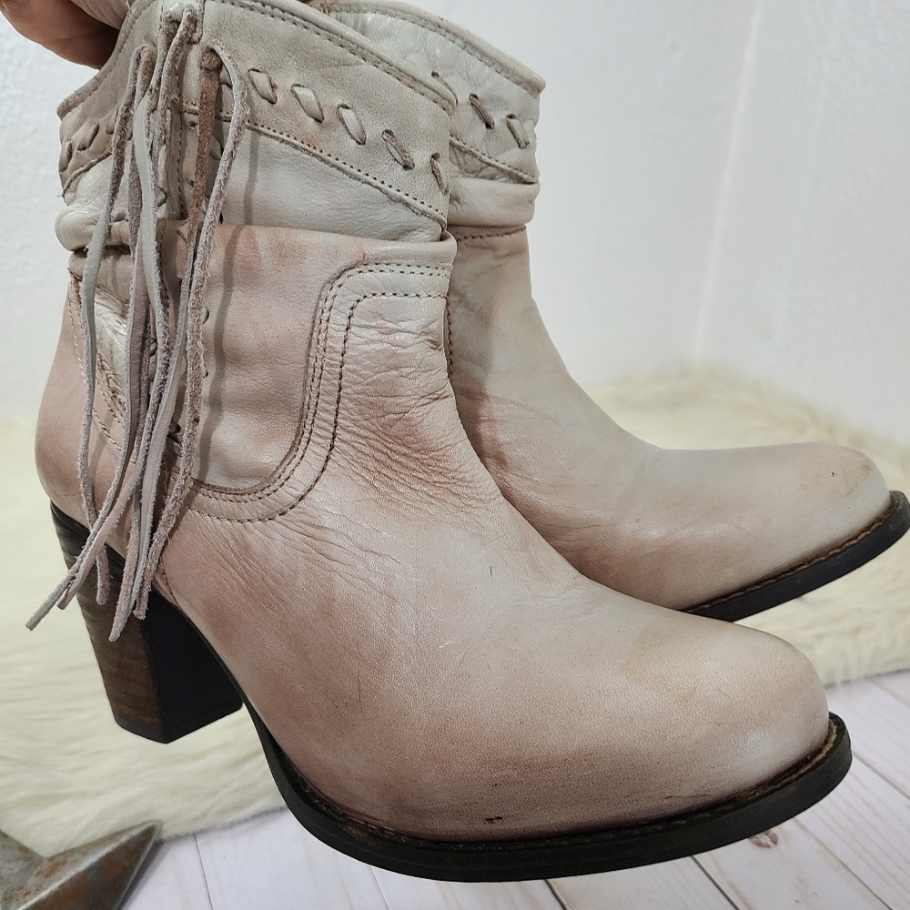 Naughty Monkey Noe western ankle boots distressed cream pink fringe size 9.5 - Picture 5 of 8